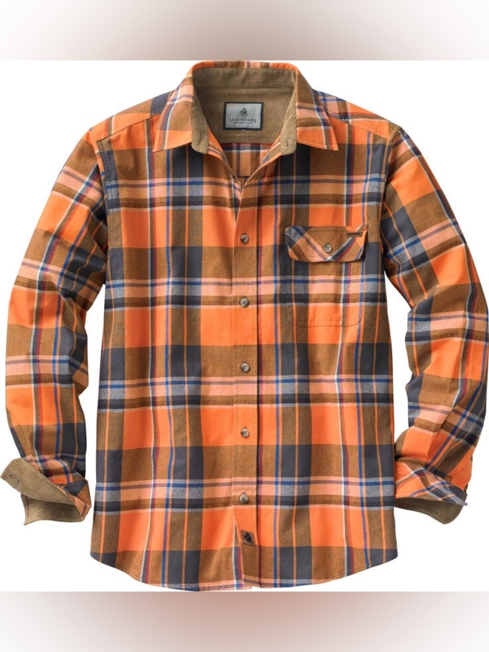 Legendary Whitetails Orange and Brown Plaid Button-Down Flannel Shirt Size 4XL